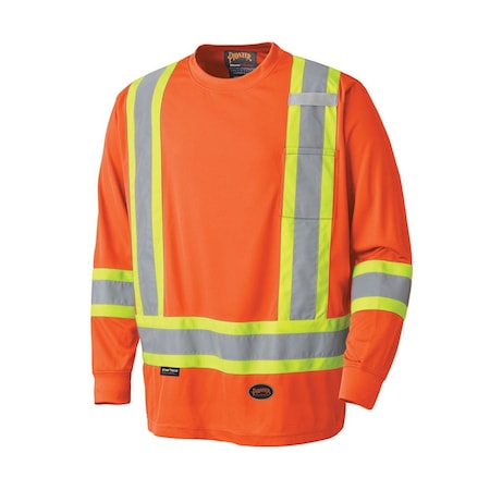 Pioneer Safety Shirt, Moisture wicking birdseye polyester, Hi-Viz Orange, S V1051250U-S